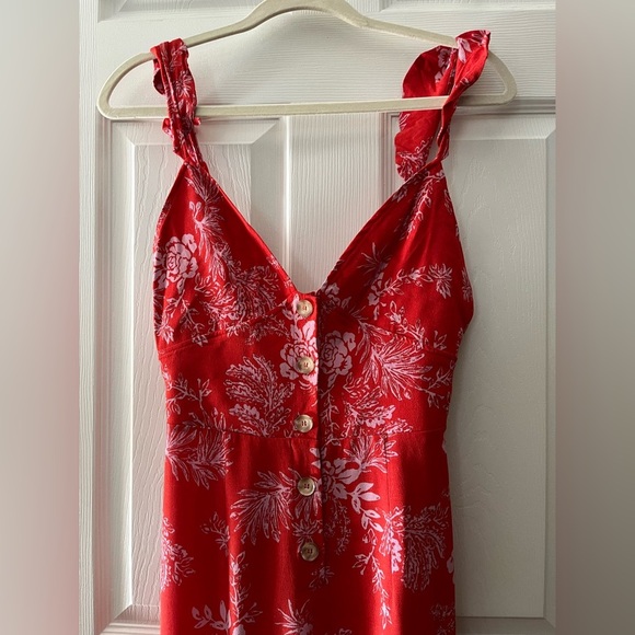 Free People Red Floral Wide Leg Jumpsuit Size 2 - Picture 4 of 5